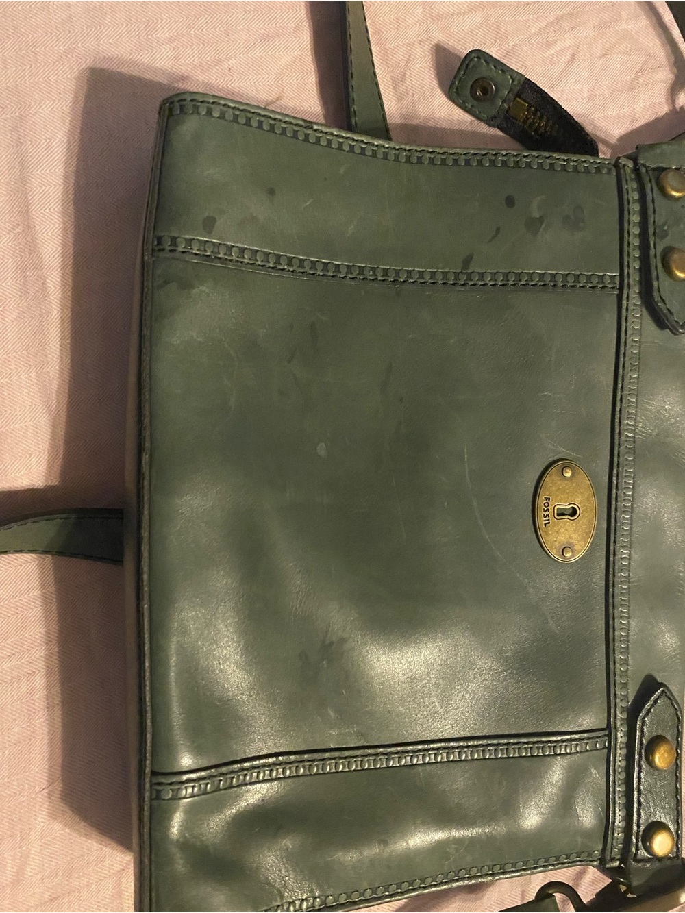 Fossil Green Leather Crossbody with Turn-Lock Front Pocket - Picture 5 of 5